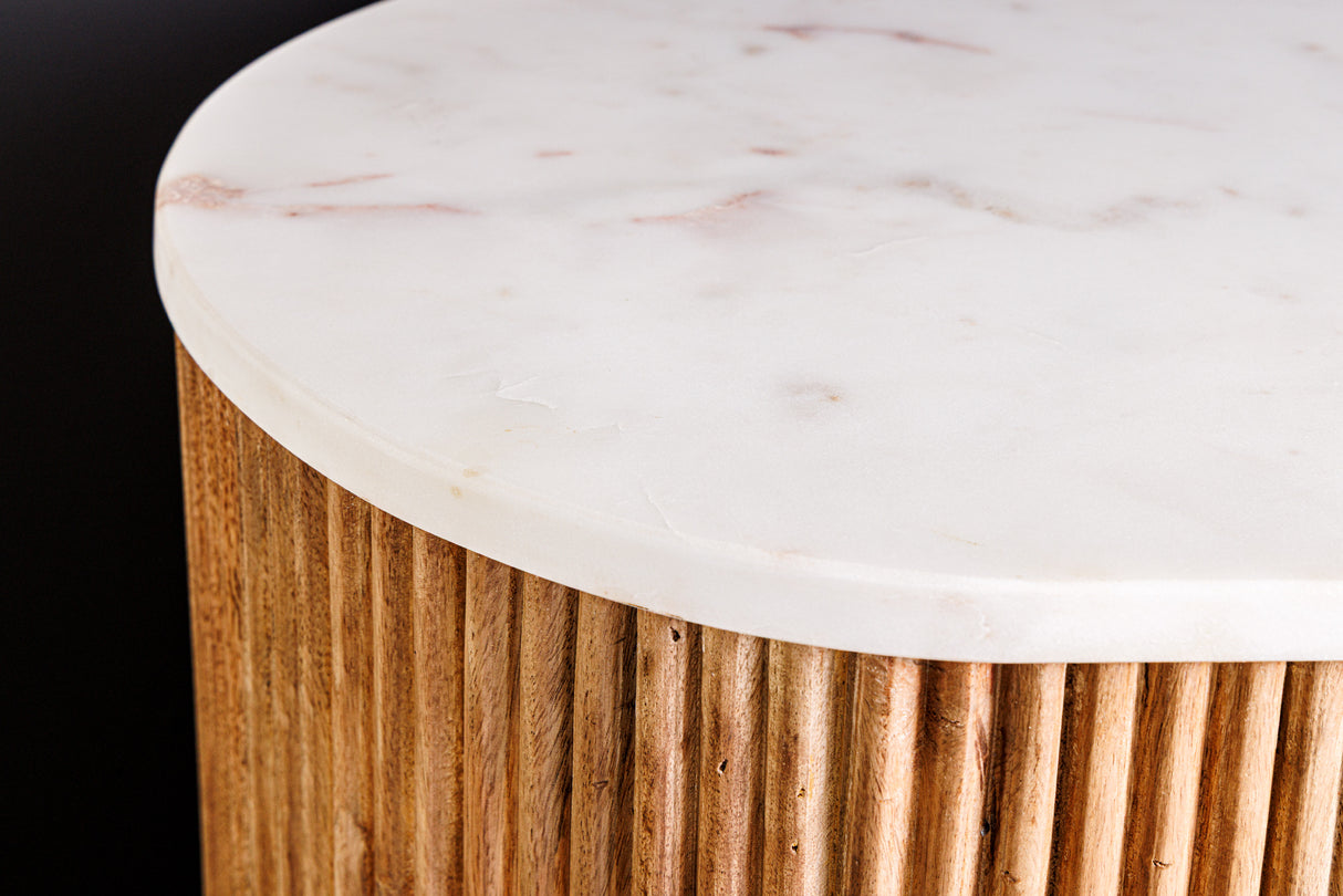 Sideboard TRES CHIC 70cm mango wood natural w/ white marble top and golden handles