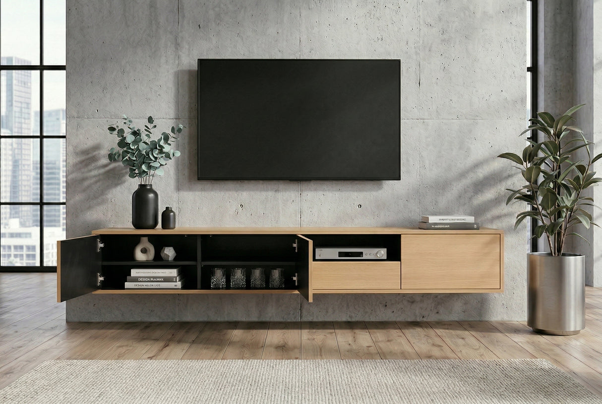 TV-Board LOFT 200 cm hängend natur schwarz