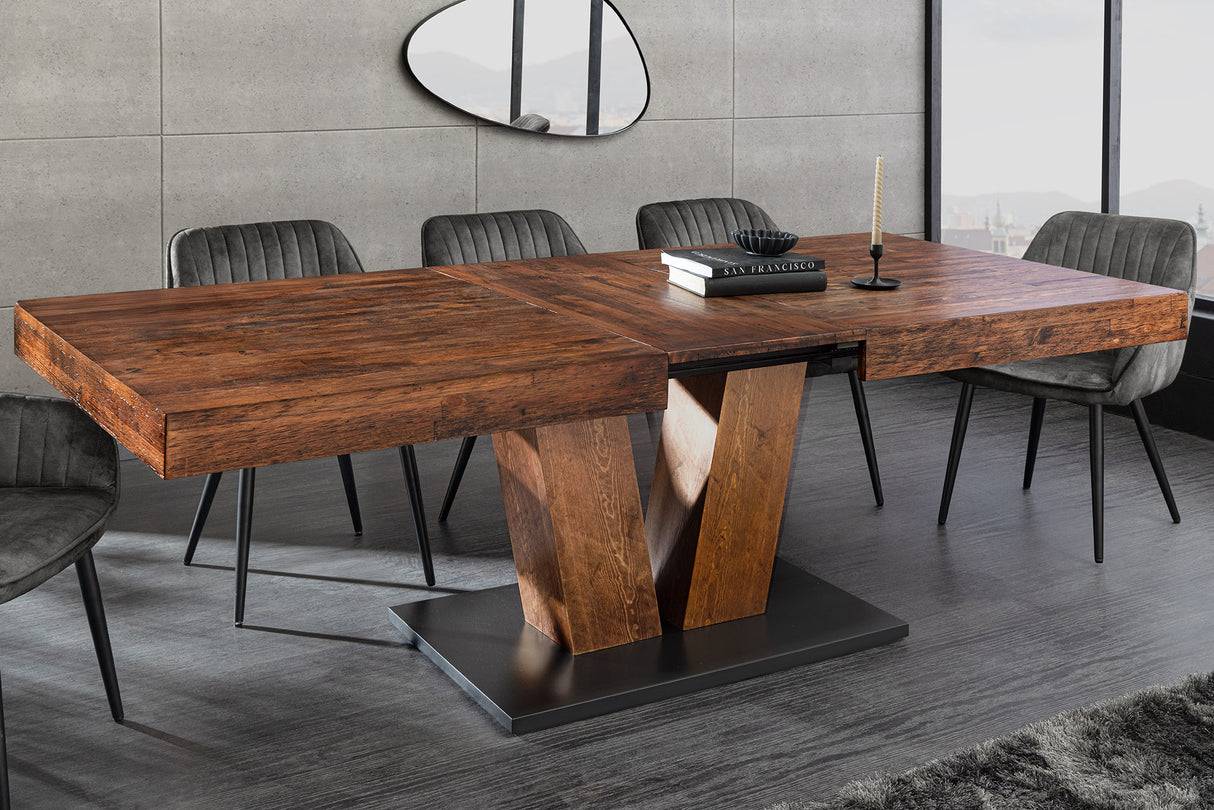 Dining table RANCHO 160-200cm extendable pinewood natural black