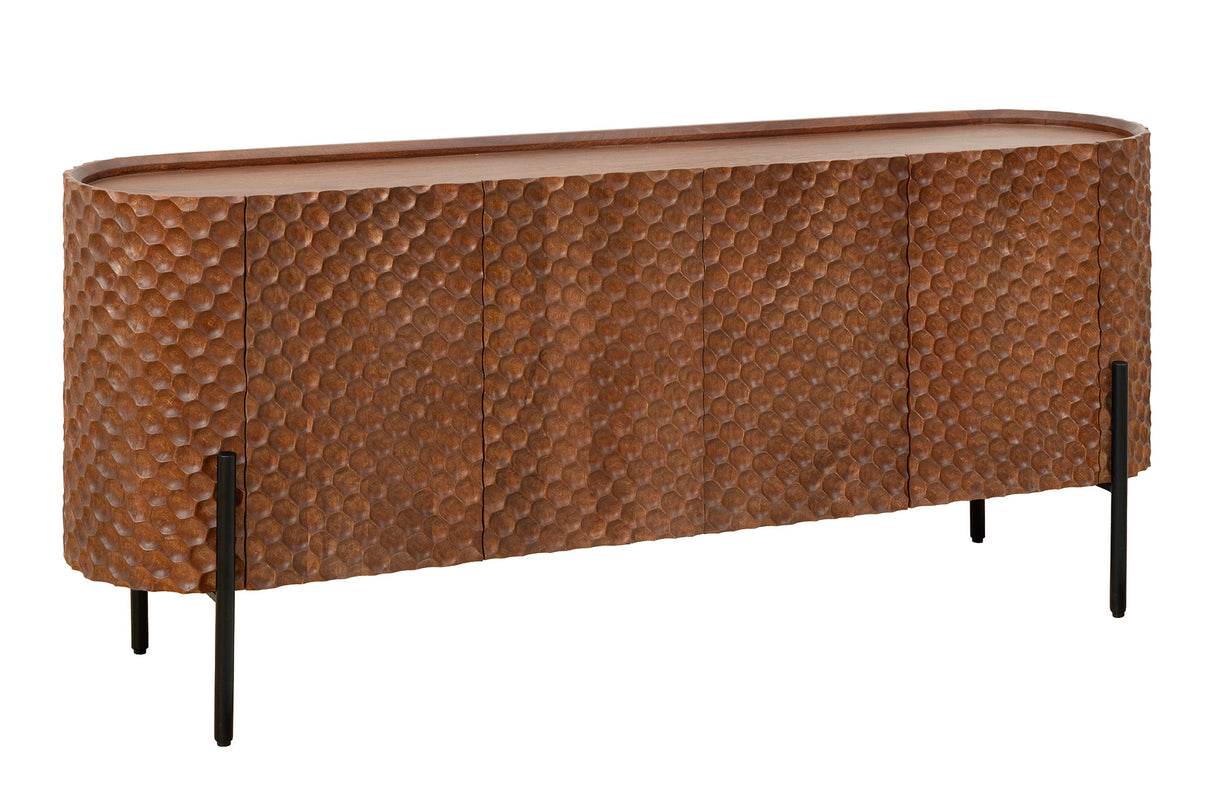 Sideboard ADLON 180cm 3D Mangoholz braun mit schwarzen Metallbeinen