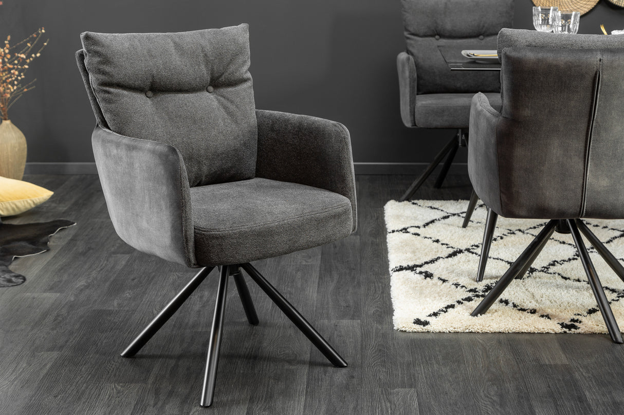 Swivel chair BIG GEORGE with armrests flat woven fabric anthracite rotatable
