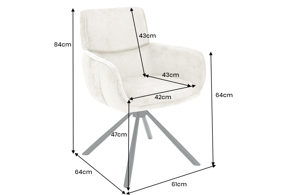 Drehstuhl UNIQUE 180° mit Armlehnen Chenillestoff champagnerbeige und schwarzen Beinen