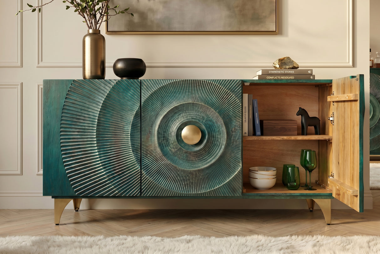 Sideboard GOLDEN SUNSET 140cm 3D mango wood turquoise
