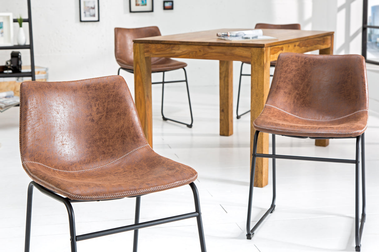 Stuhl DJANGO Mikrofaser Vintage braun und schwarze Eisenbeine