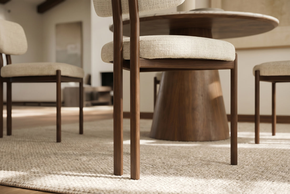 Chair BELLANO chenille creamy beige walnut brown