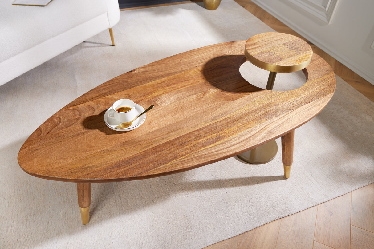 Couchtisch GATSBY 110cm Retro-Stil Mangoholz braun golden