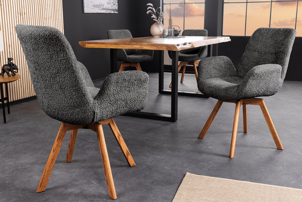 Drehstuhl BALTIC 360° drehbar Bouclé dunkelgrau mit Eichenbeinen natur