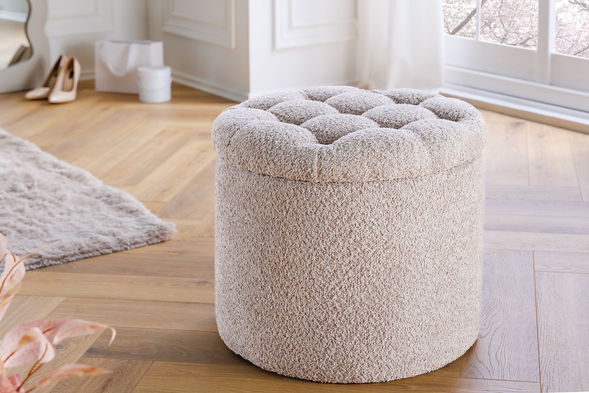 Hocker MODERN BAROCK STORAGE 50cm Bouclé Champagner
