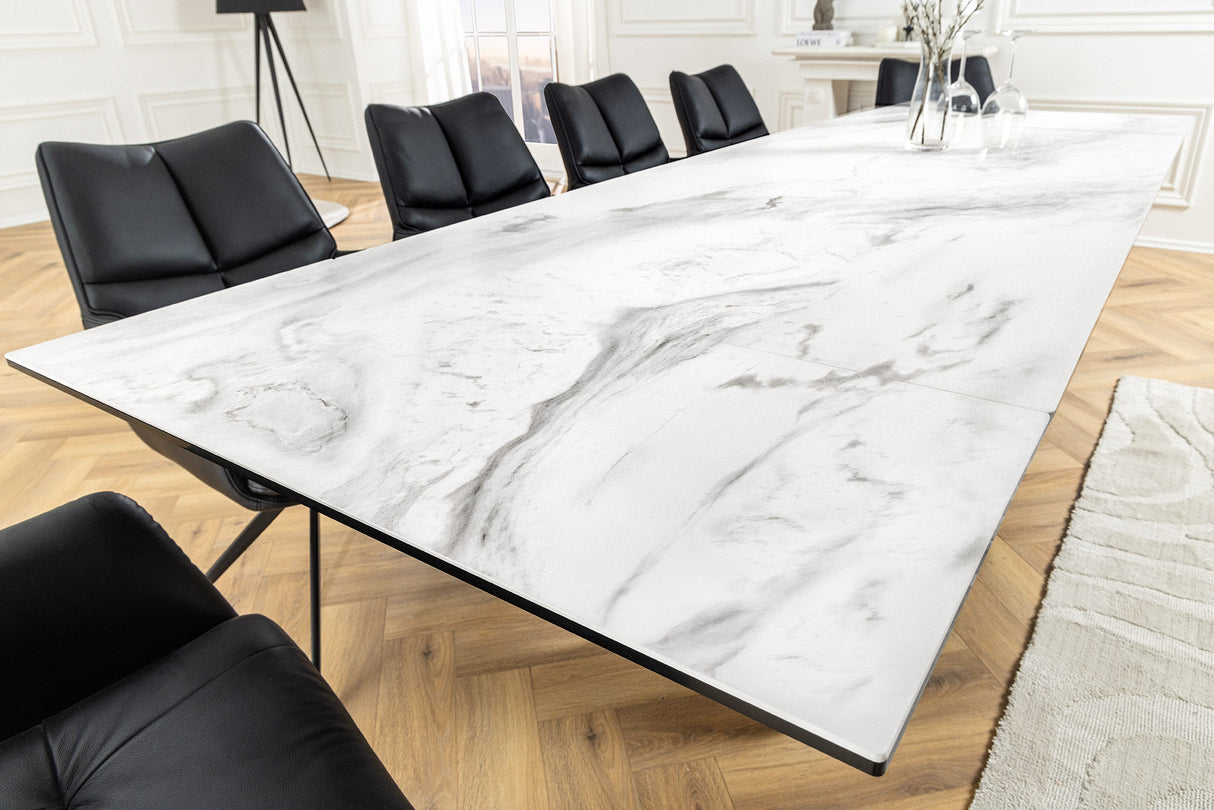 Dining table INFINITY 180-220-260cm marble look white ceramic tempered glass