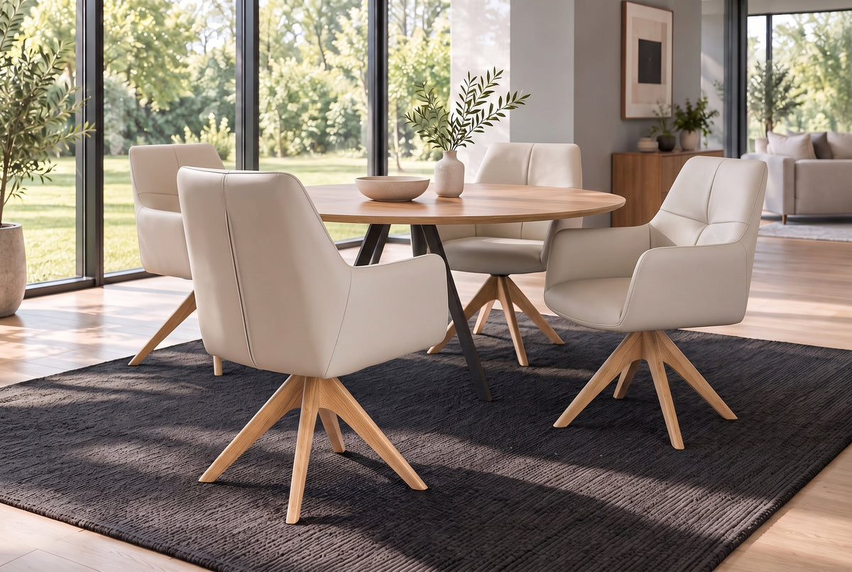 Swivel chair ALMARA 360° auto-return w/ armrests pocket spring core leather beige sand