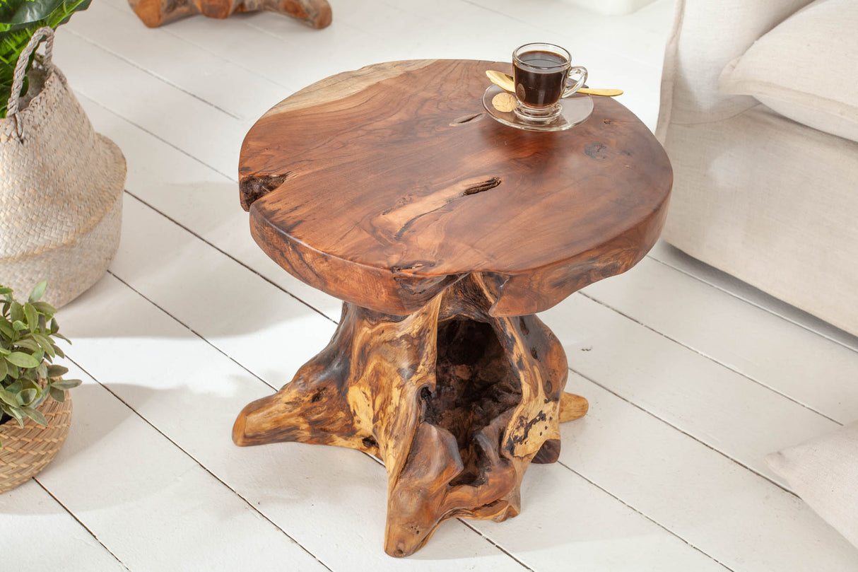 Stool side table ROOT 40cm massive teak wood