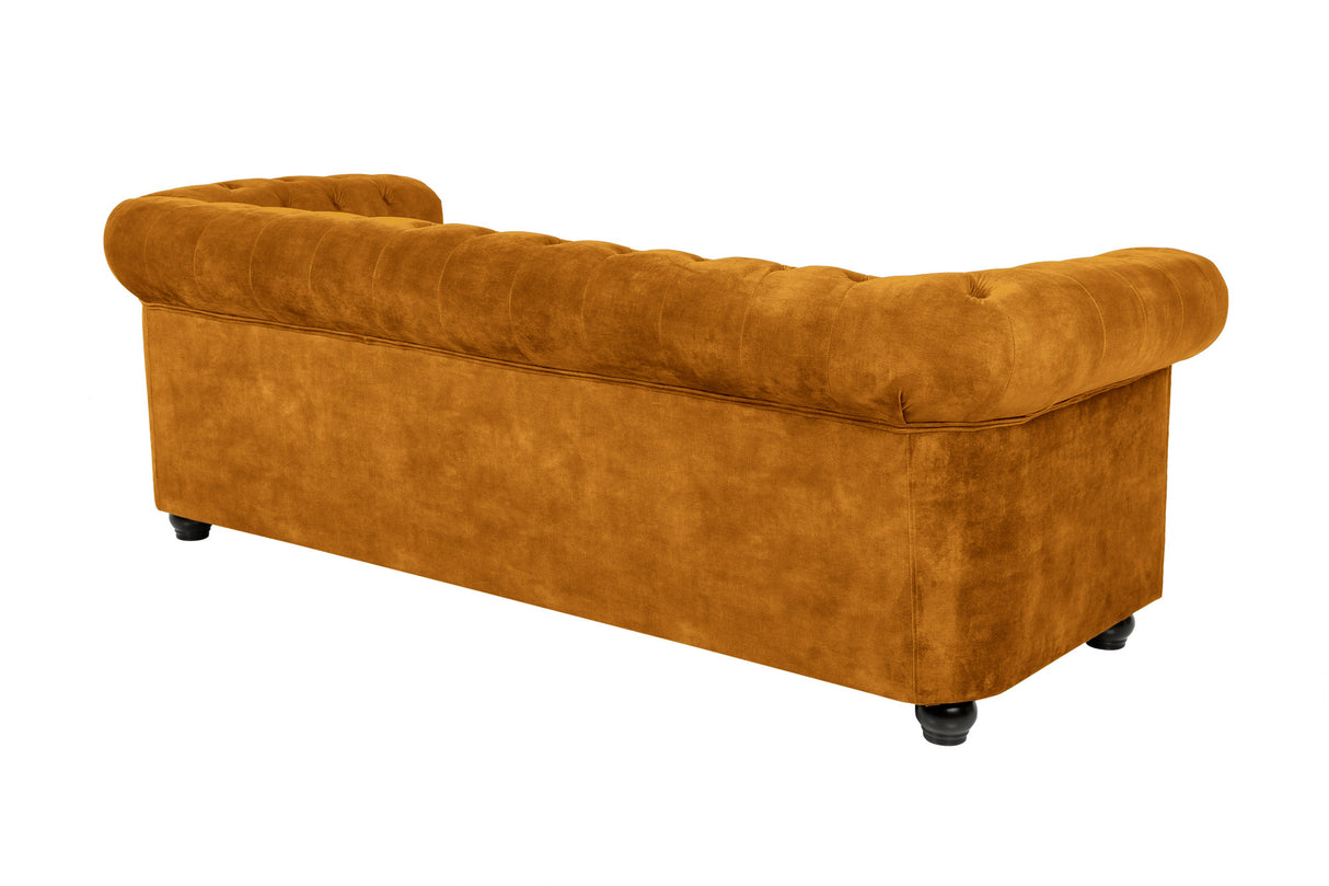 Sofa CHESTERFIELD 205cm spring core 3-seater velvet mustard yellow