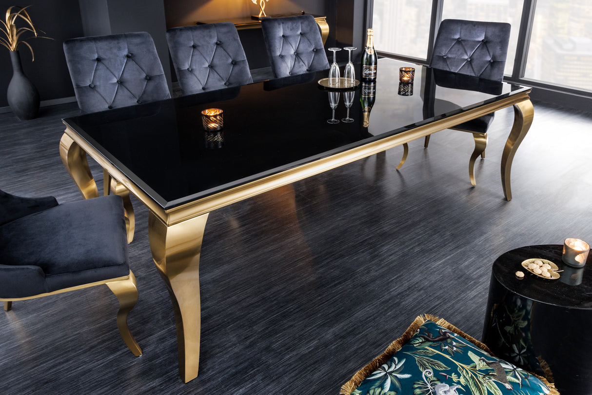 Esstisch MODERN BAROCK 180cm gehärtetes Opalglas schwarz gold