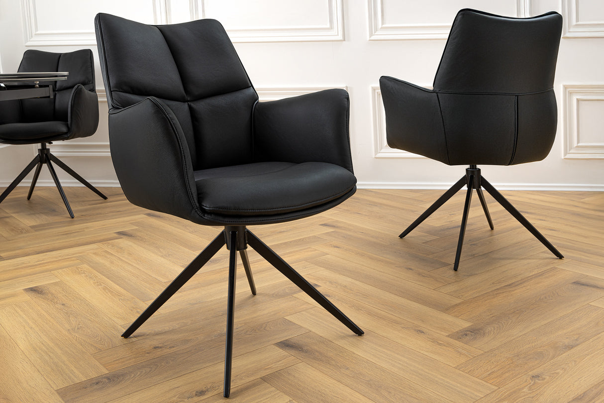 Swivel chair PAPILLON rotatable 360° w/ armrests frame black leather black