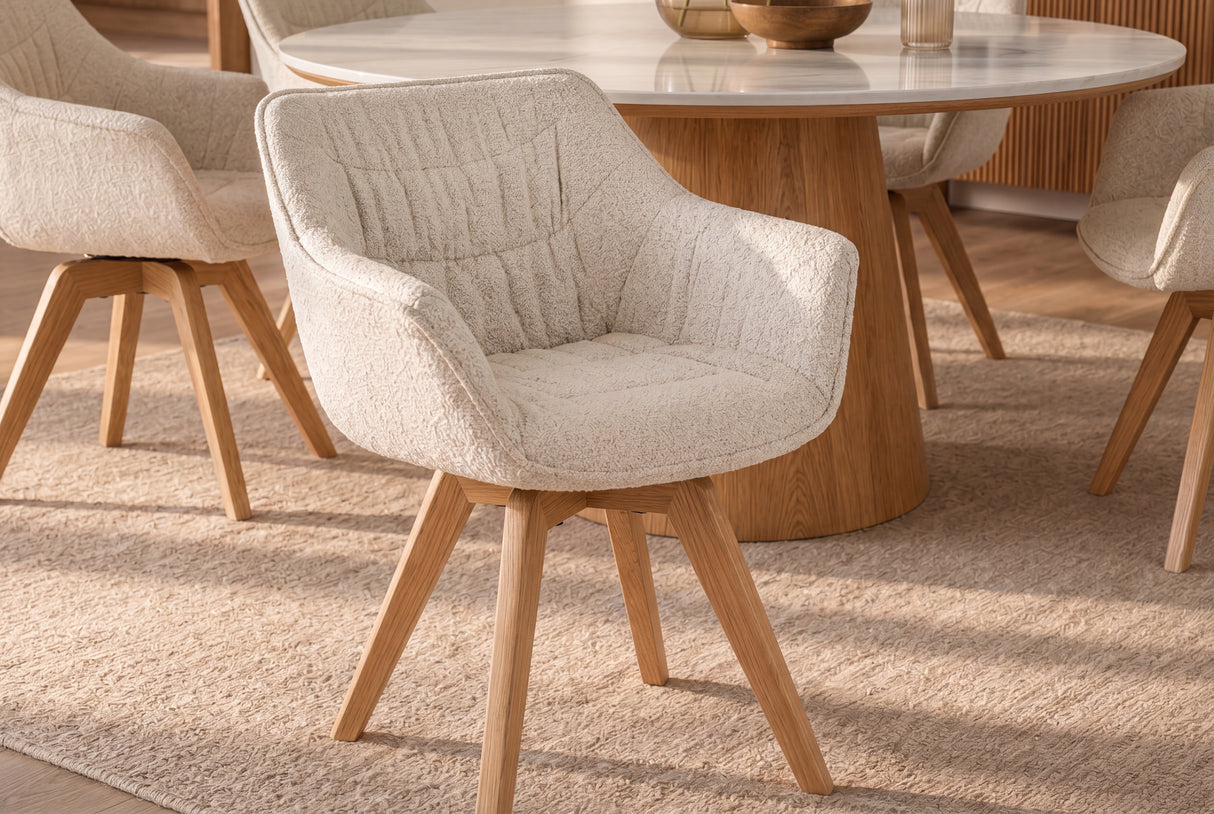Sessel THE DUTCH COMFORT 180° Auto-Rückholfunktion m. Armlehnen Bouclé-Tweed weich beige natur