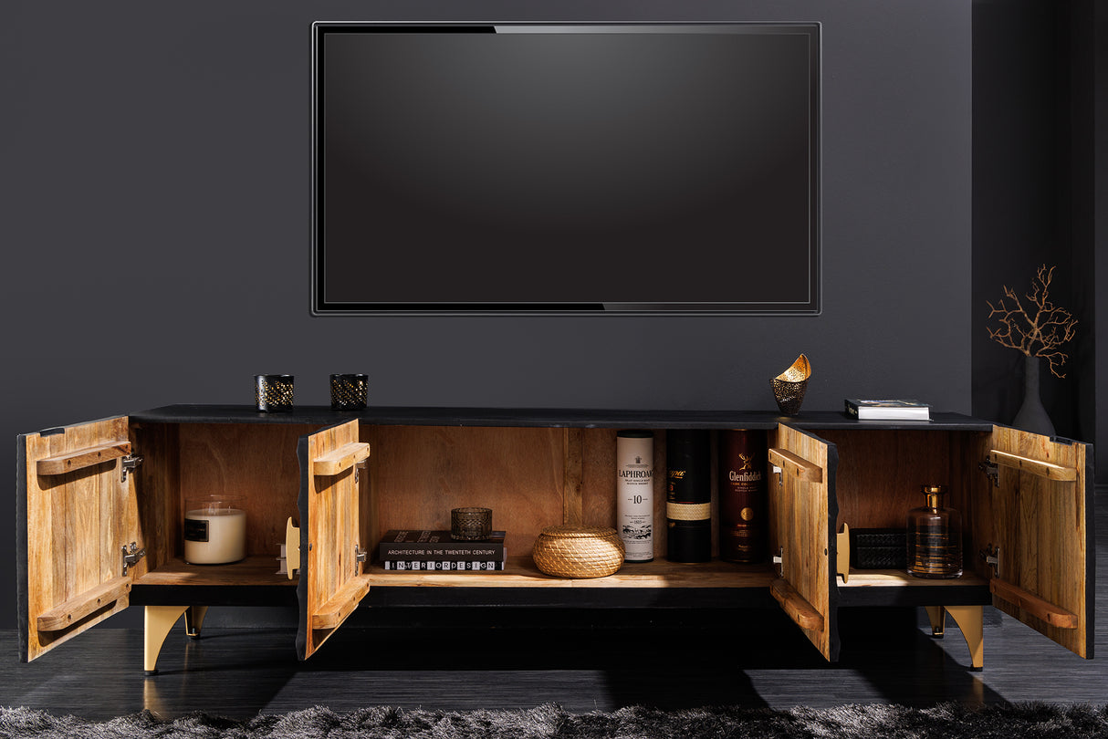 TV-Board GOLDEN SUNSET 180cm 3D Mangoholz schwarz