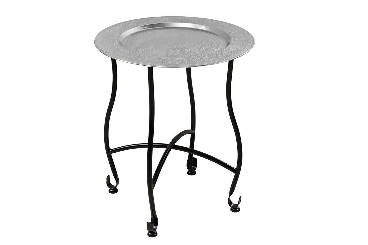 Side table MARRAKESH 50cm silver hammer stroke design removable tray