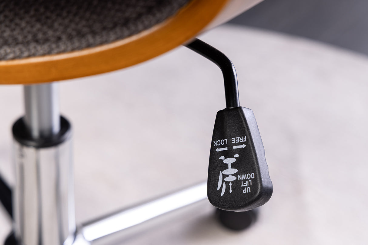 Bürostuhl MANHATTAN 44-54cm drehbar, strukturierter Stoff grau und Walnussholz