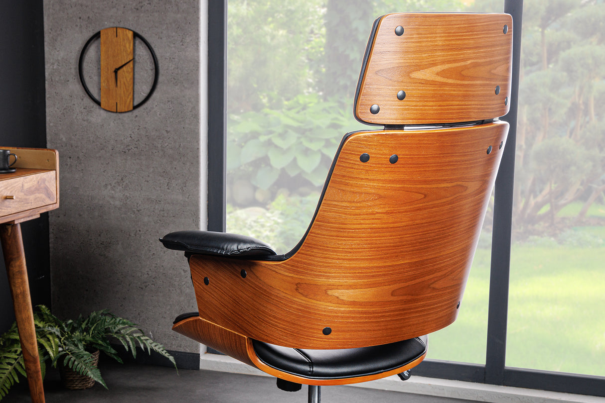 Office chair MANHATTAN 44-54cm rotatable artificial leather black and walnut wood