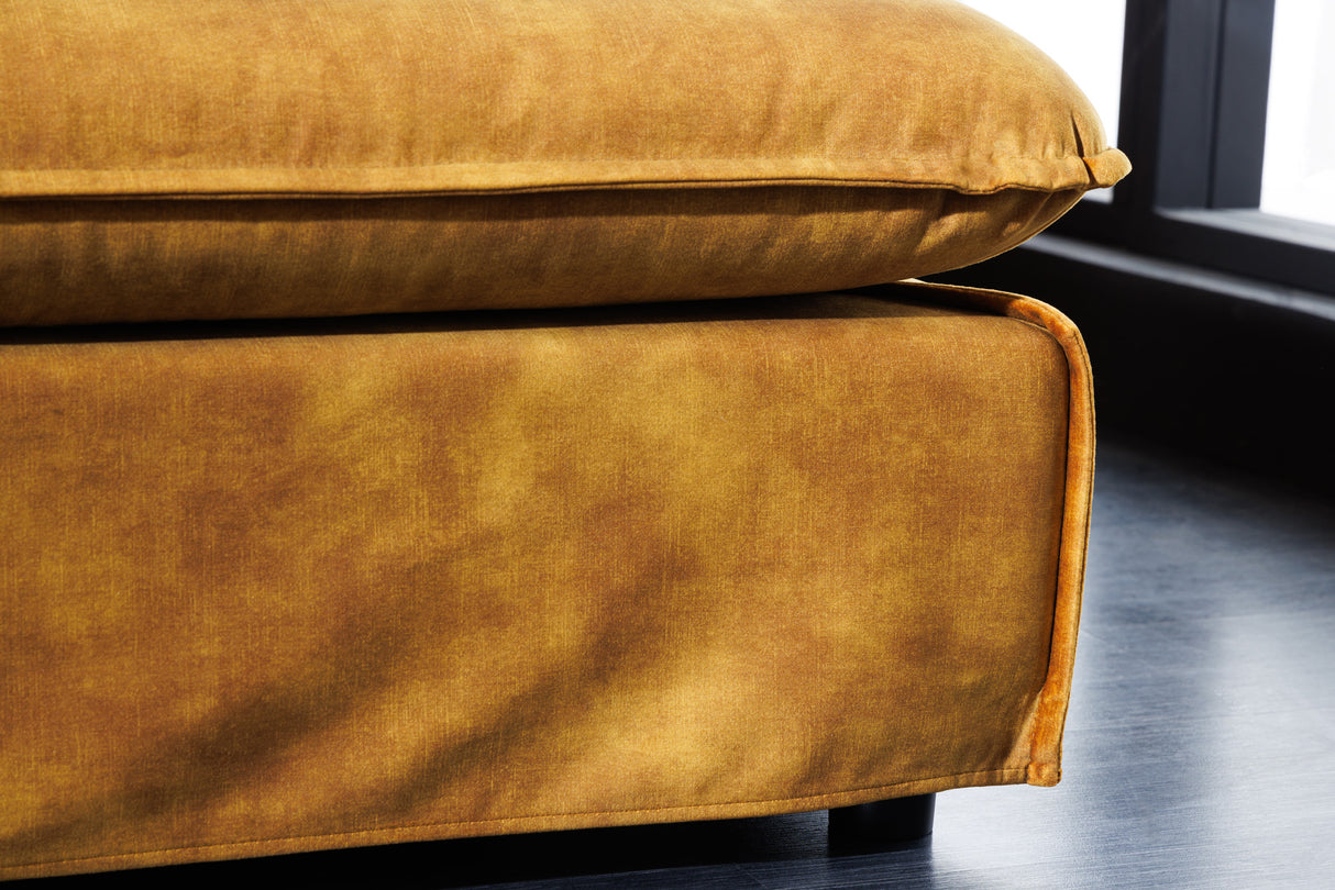Stool HEAVEN 100cm removable cover textured velvet mustard yellow