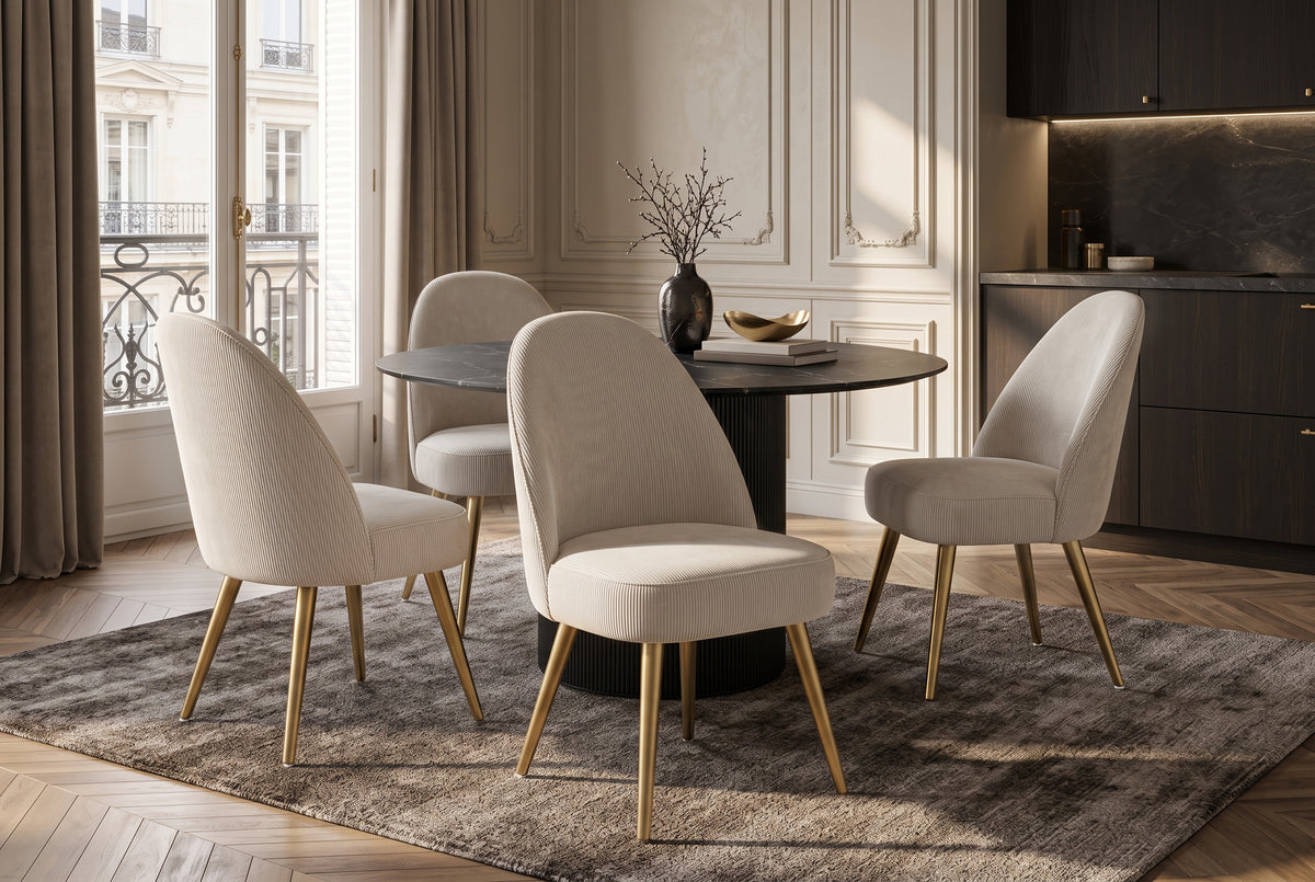 Chair MIA CASA brushed metal legs cord beige champagne gold
