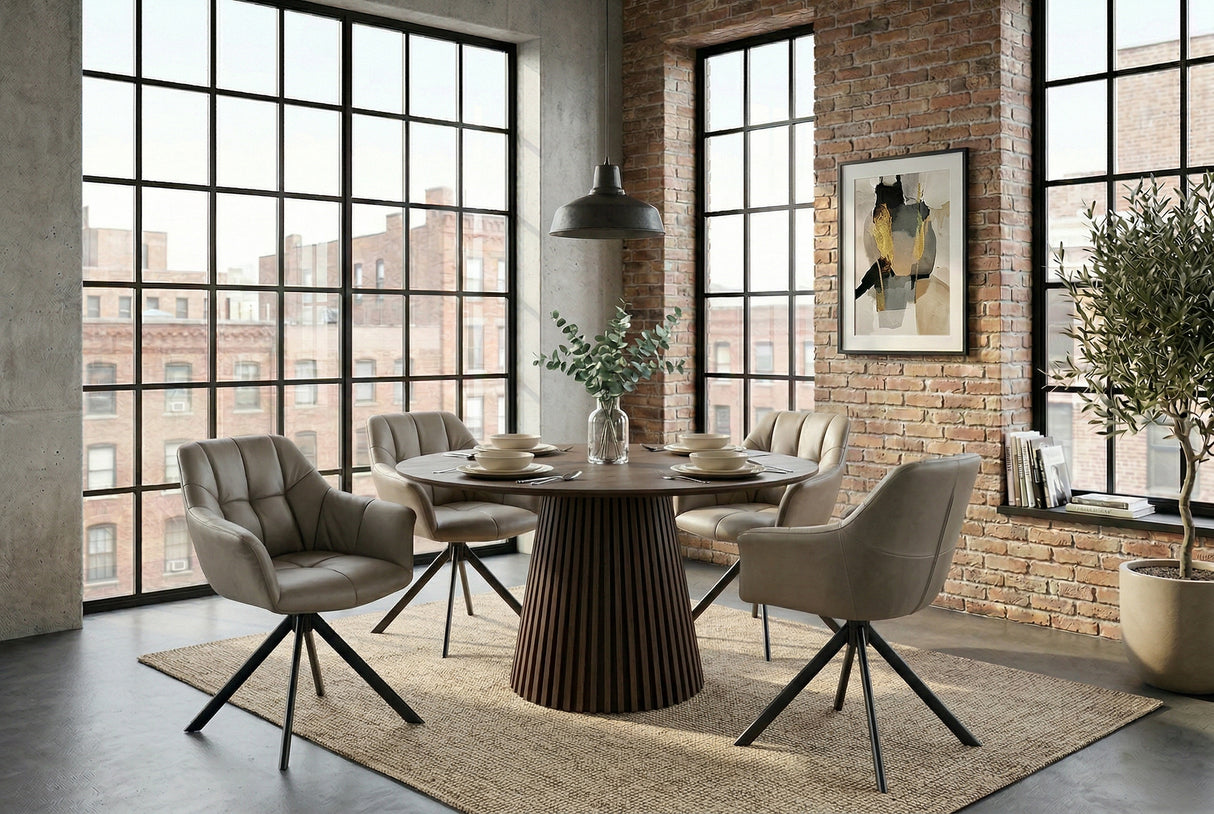 Swivel chair PAPILLON rotatable 180° w/ armrests leather taupe