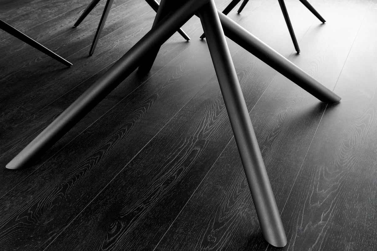 Dining table MIKADO 120-160cm round extendable marble look white ceramic tempered glass