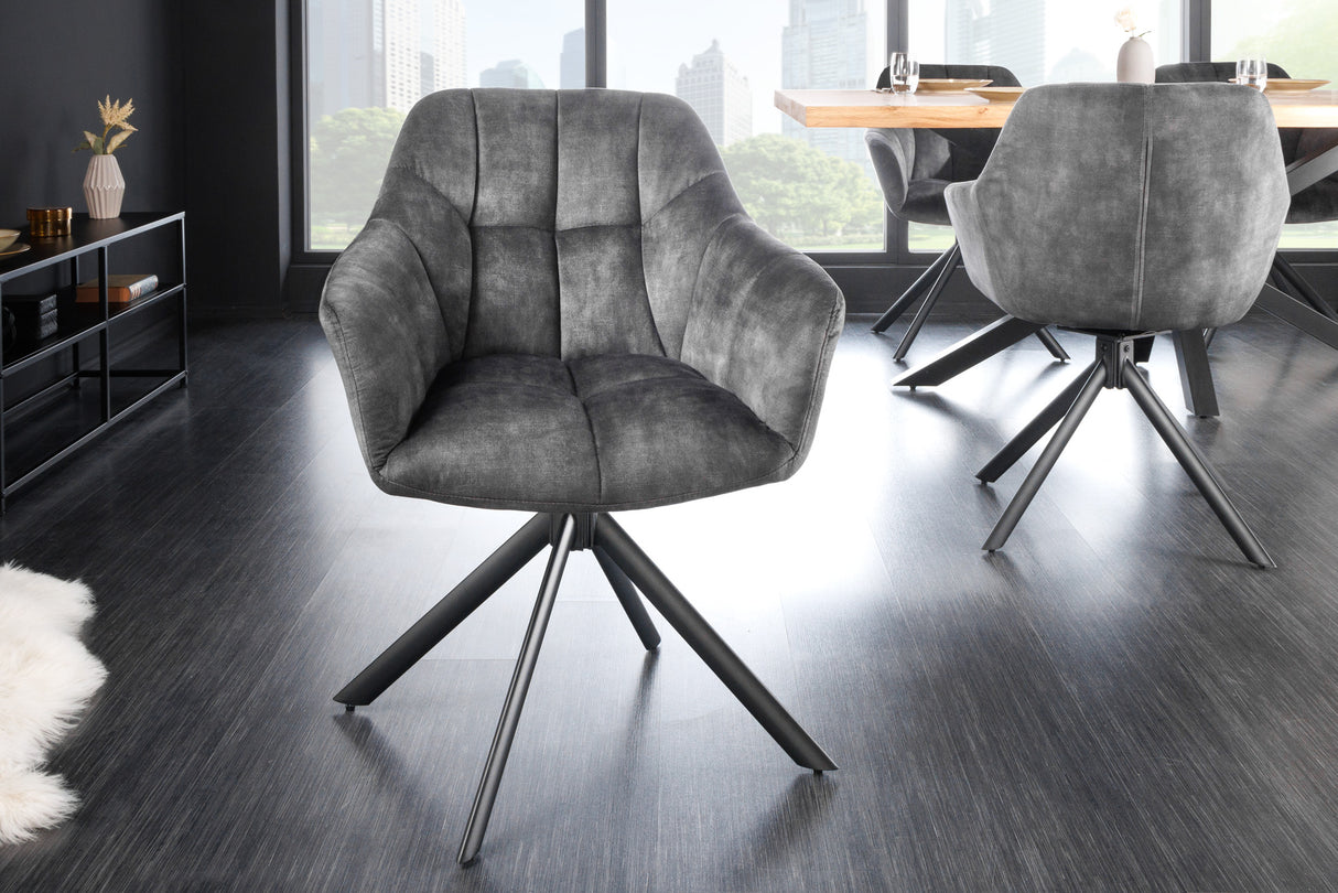 Swivel chair PAPILLON rotatable 180° w/ armrests velvet grey