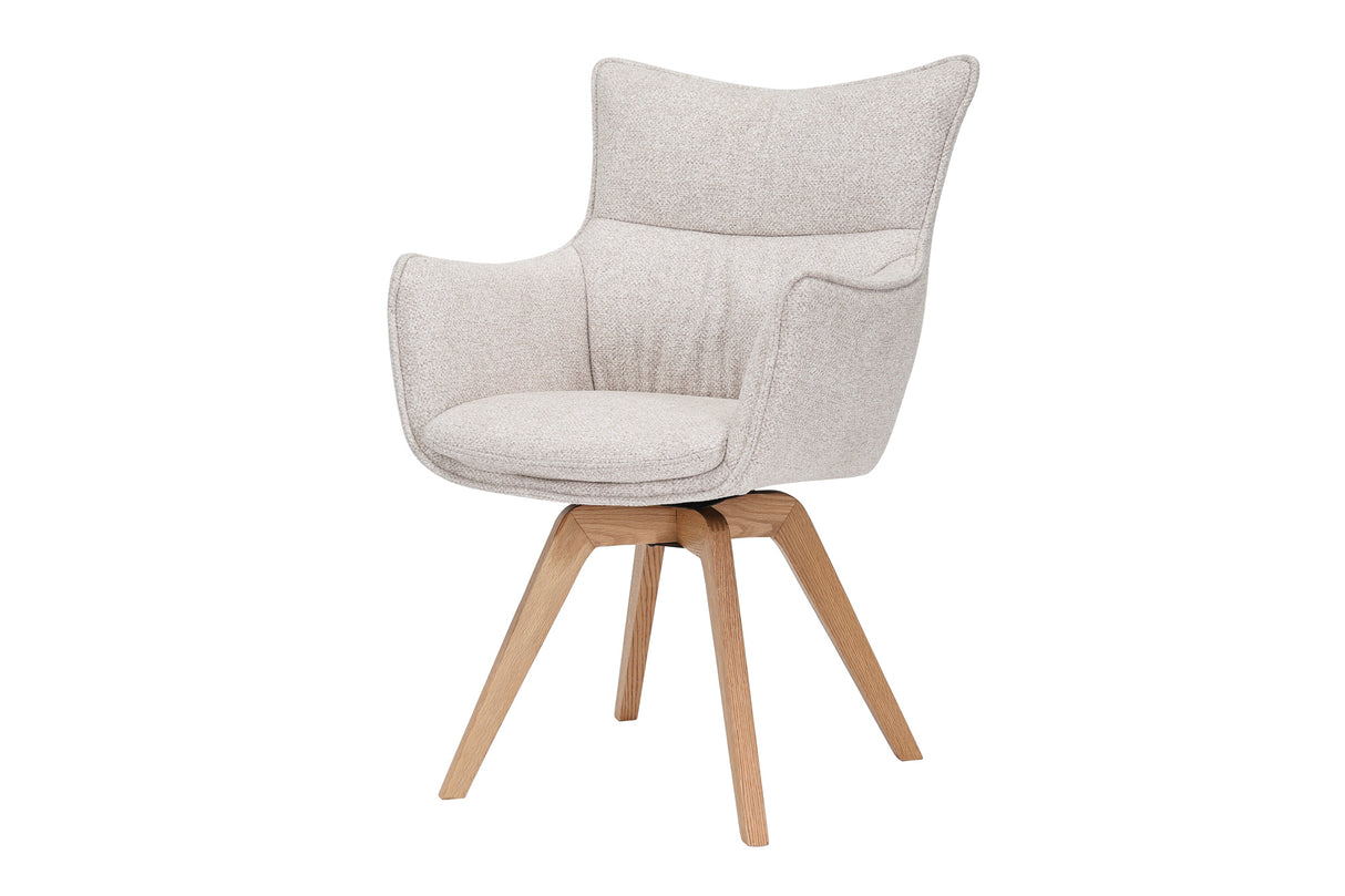 Drehstuhl VOGUE 360° drehbar Strukturstoff beige mit Eichengestell natur