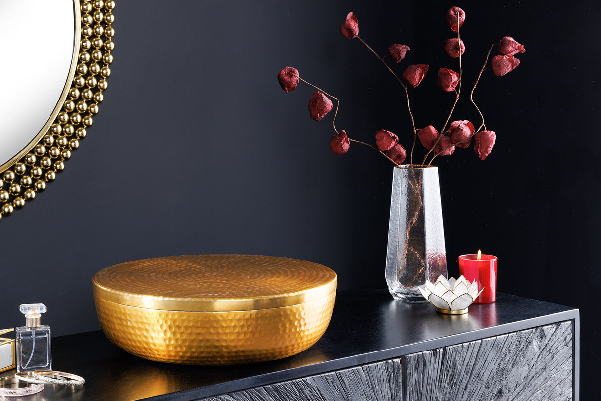 Bowl ORIENT with lid 40cm aluminum gold