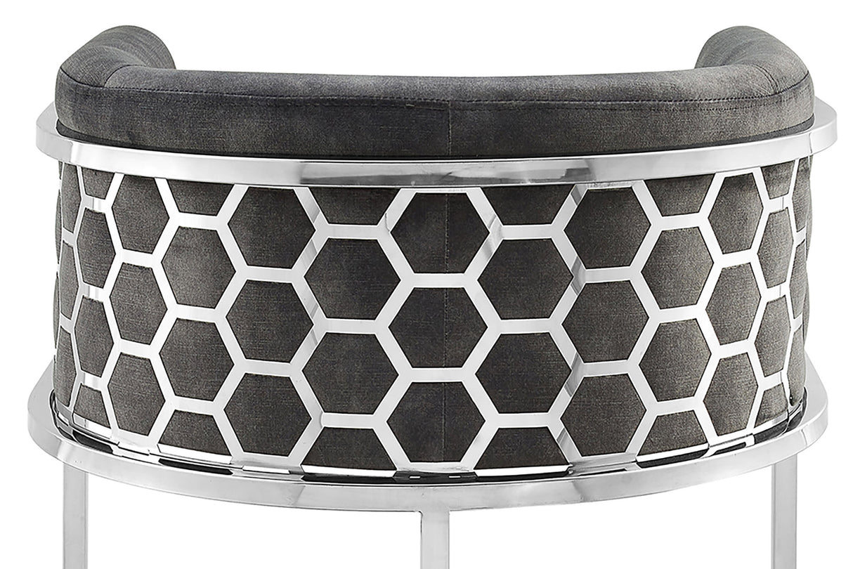 Bar stool ELEGANCE velvet grey w/ silver stainless steel frame