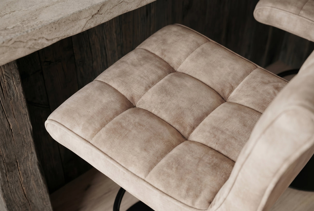 Barhocker MODENA 92-116cm 360° drehbar Samt Champagner-Beige m/ schwarzem Metallgestell
