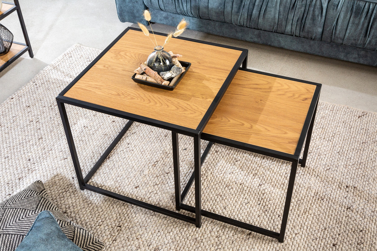 Side table SLIM LINE 50cm set of 2 wild oak wood look