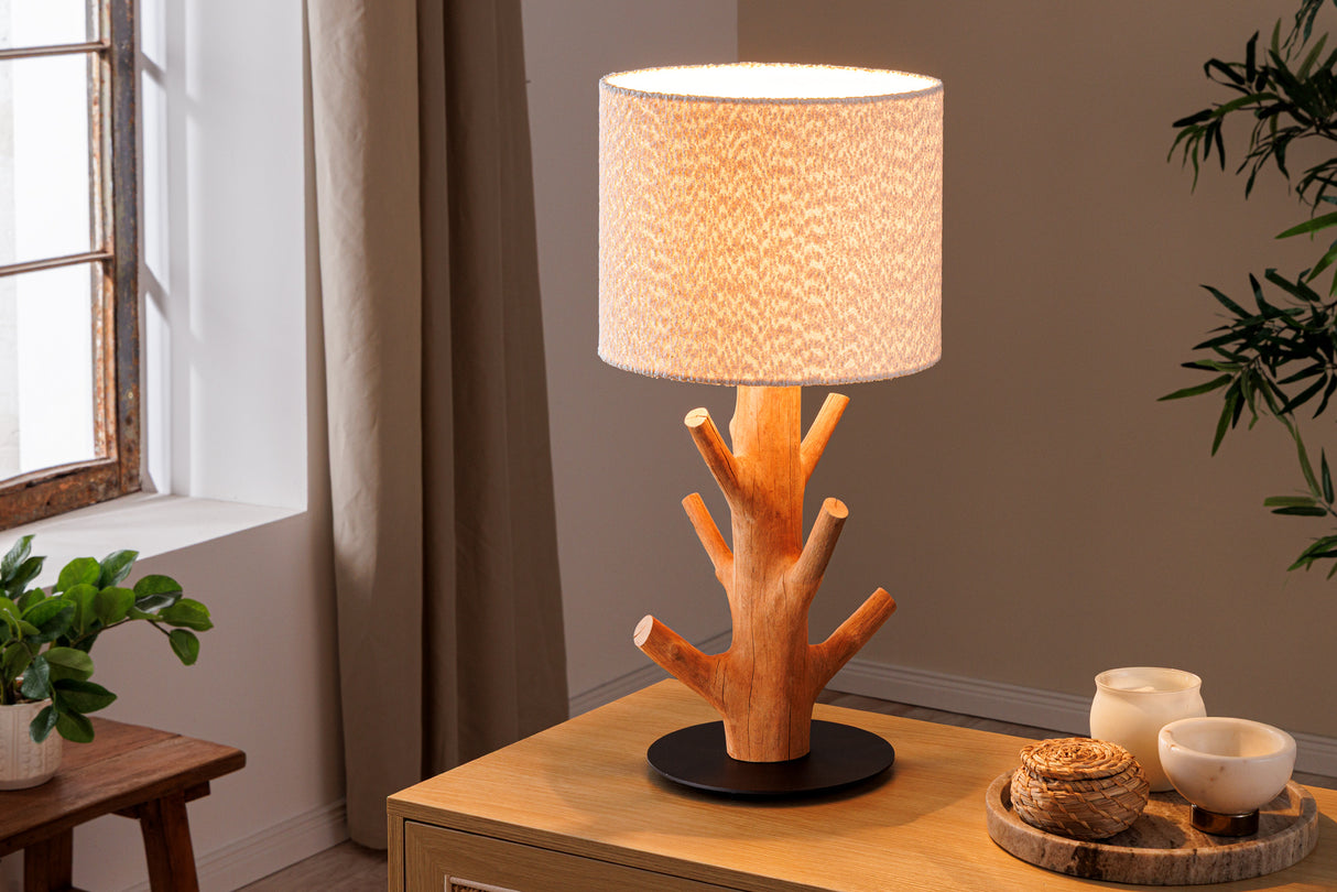 Table Lamp JEWELRY 60cm natural mangosteen wood lampshade bouclé white