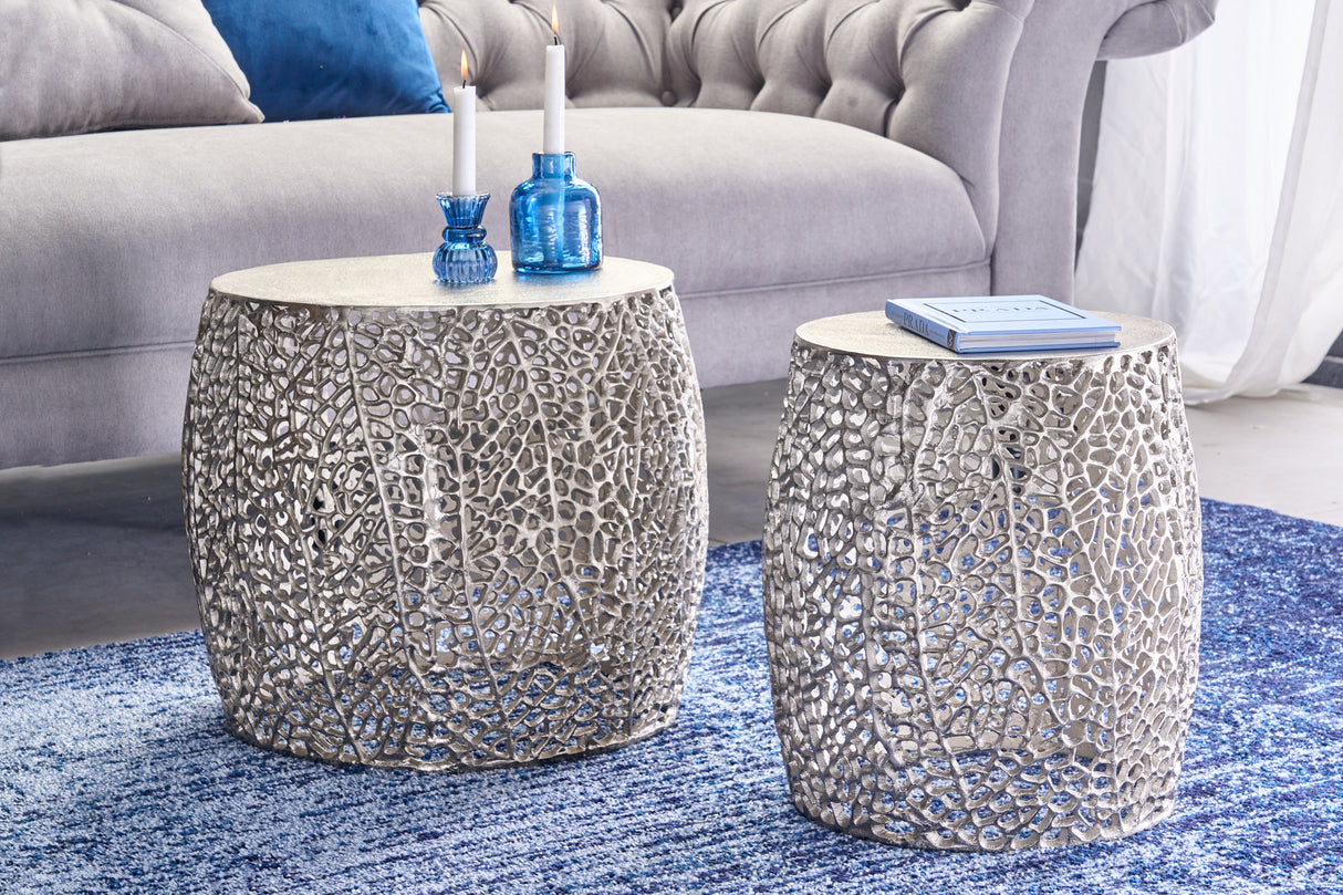 Coffee table LEAF 40cm set of 2 silver