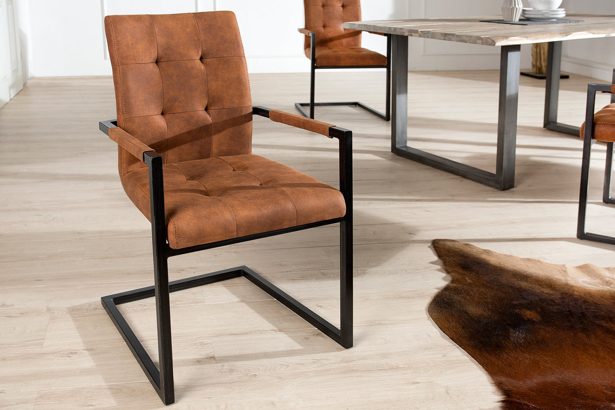 Cantilever chair OXFORD with armrests microfibre vintage brown