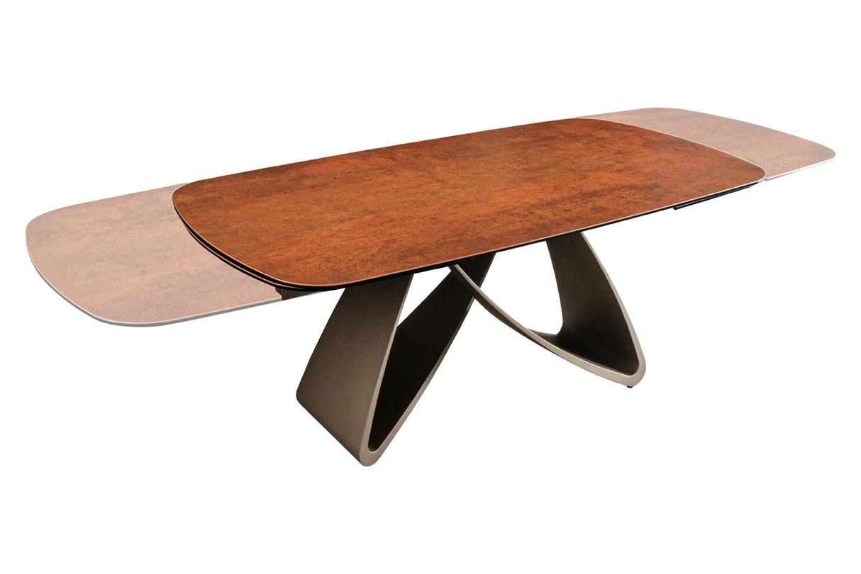 Dining table INFINITY 180-220-260cm boat-shaped extendable spanish ceramic rust brown
