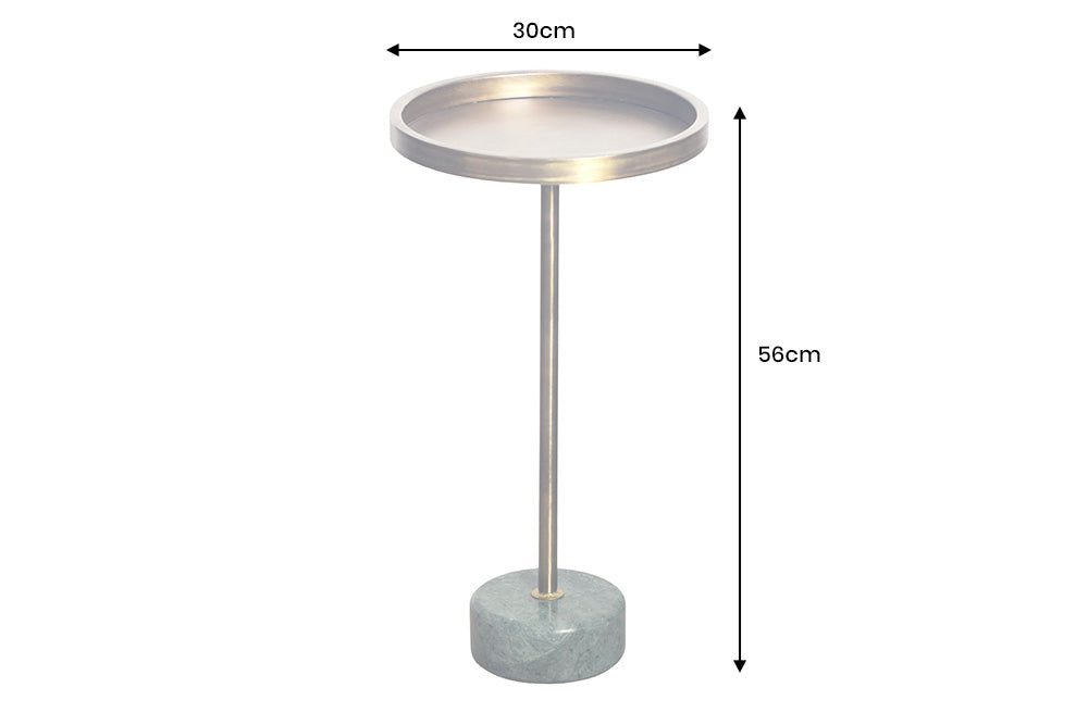 Beistelltisch TRAYFUL 60cm Marmorsockel grün und Platte Messing
