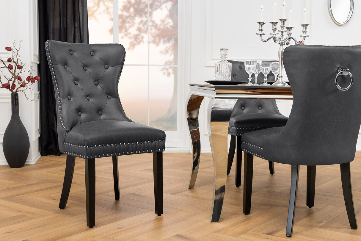 Stuhl CASTLE mit Komfortgriff Kunstleder Vintage schwarz im Barockstil