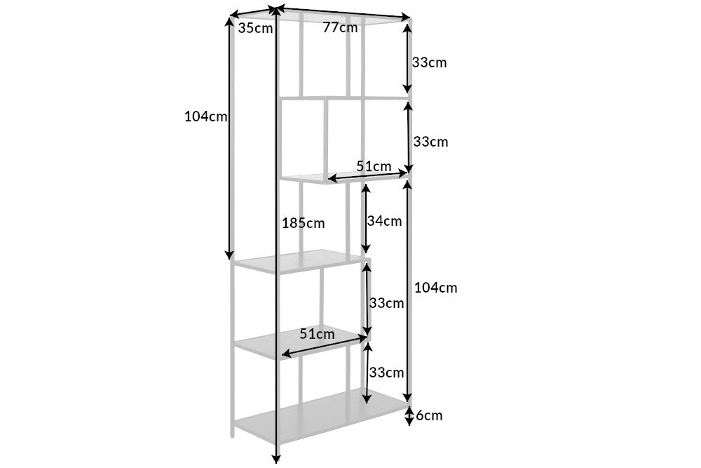 Regal SLIM LINE 185x77cm Esche Holzoptik schwarz