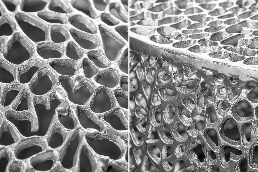 Coffee table LEAF 80cm metal silver handmade