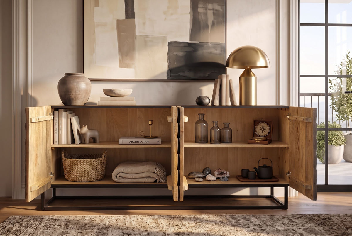 Sideboard SHADES 180cm 3D-Front Mangoholz mehrfarbig braun mit schwarzem Metallgestell