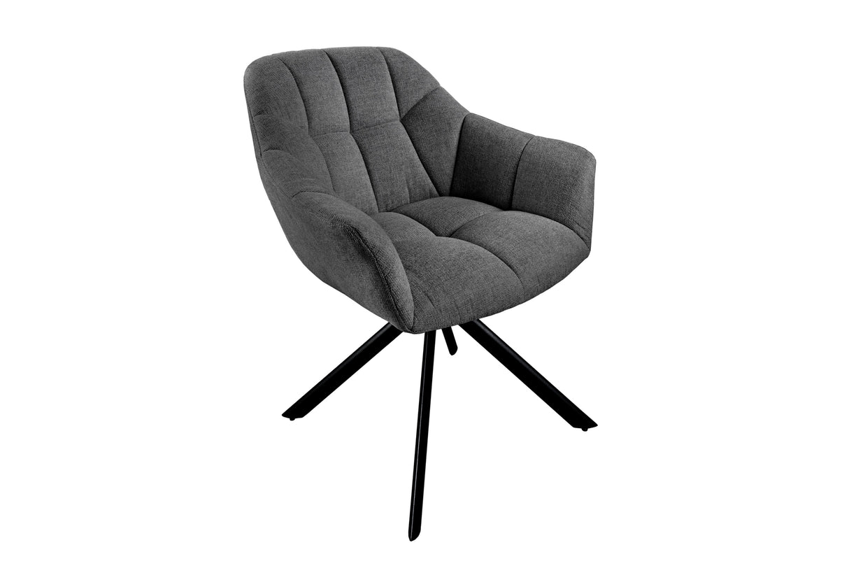 Swivel chair PAPILLON rotatable 180° w/ armrests textured fabric anthracite