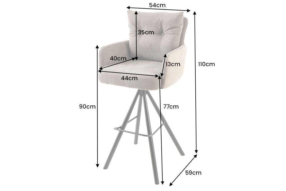 Bar stool BIG GEORGE w/ armrests flat woven fabric velvet champagne beige rotatable