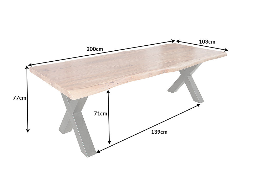 Esstisch MAMMUT 200cm X-Beine 60mm Akazie Honig Finish