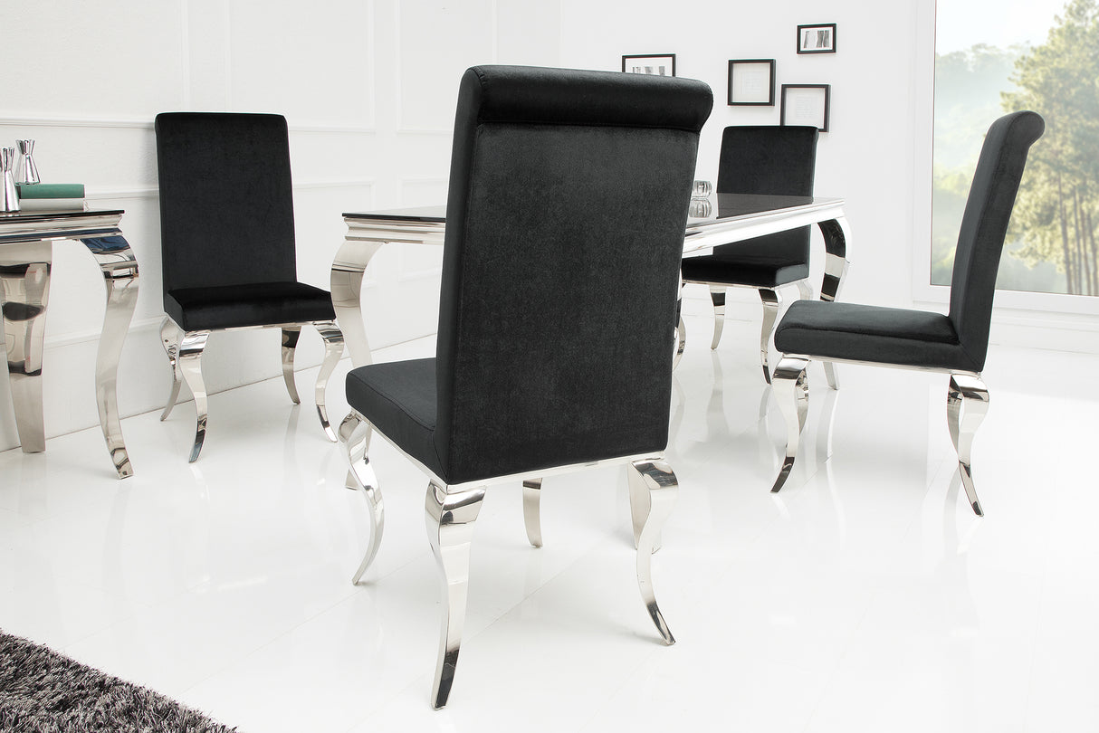 Chair MODERN BAROCK w/ silver legs velvet black