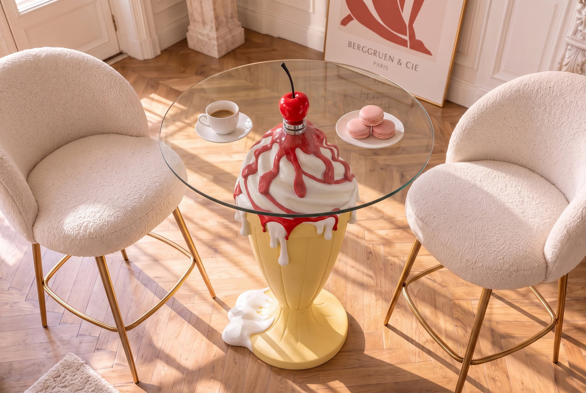 Bistro table SOFT POP 75cm pastel yellow w/ magnetic removeable cherry SWEET SOCIETY in-house Design