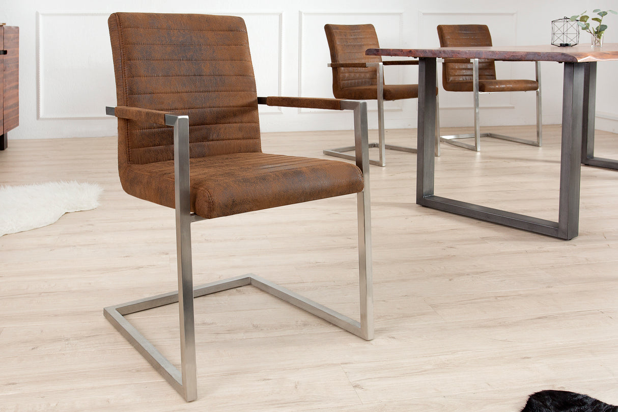 Freischwinger LOFT mit Armlehnen Mikrofaser antikbraun