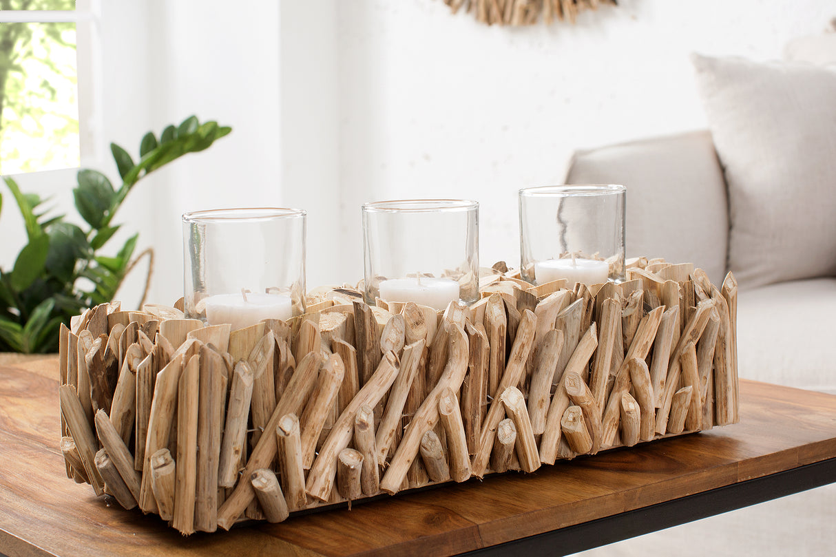 Lantern FOSSIL 50cm driftwood with 3 glasses