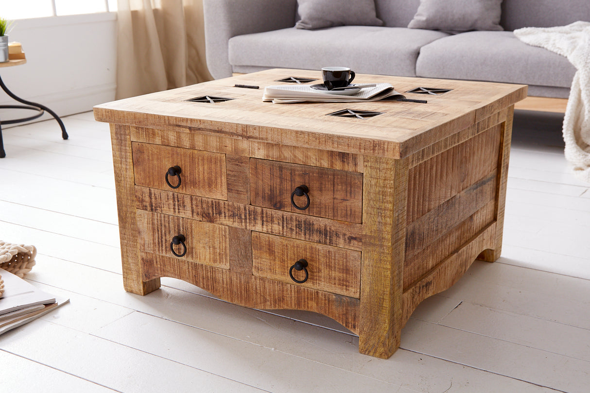Couchtisch IRON CRAFT 70cm mit Schubladen Mangoholz